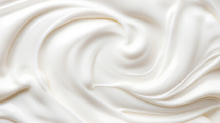 Close up of white natural creamy vanilla yogurt. Top view. Generative AI