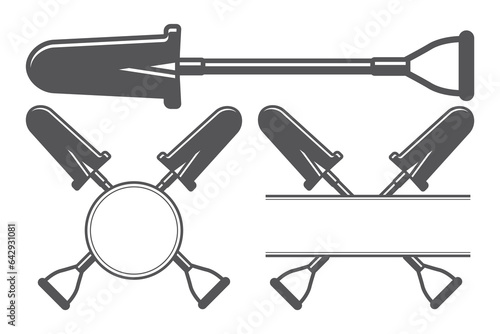 Shovel Vector Monogram, Shovel Silhouette Monogram, Worker elements, Labor equipment, Construction tools Monogram, Clipart, Garden tool Monogram, Shovel