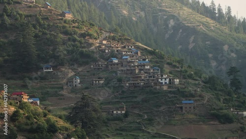 beautiful village view from the top of the mountain. located in jumla Nepal. this footage captured on 10th July 2023 photo