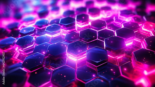Interconnected neon hexagons forming a futuristic hive pattern © SK