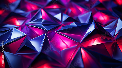 Neon origami shapes casting intricate shadows on a surface.