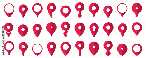 Set of red location pin pointer icon in a flat design. Location marker symbol. Red map pin icon collection in a flat design. Vector location pin icons