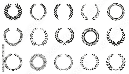 Laurel wreath collection. Set of black laurel wreath brunch decoration. Black vintage laurel wreath collection
