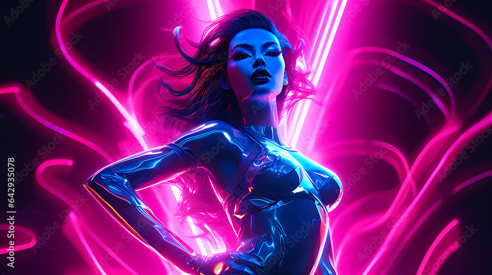 Illustration of sexy girl in neon light