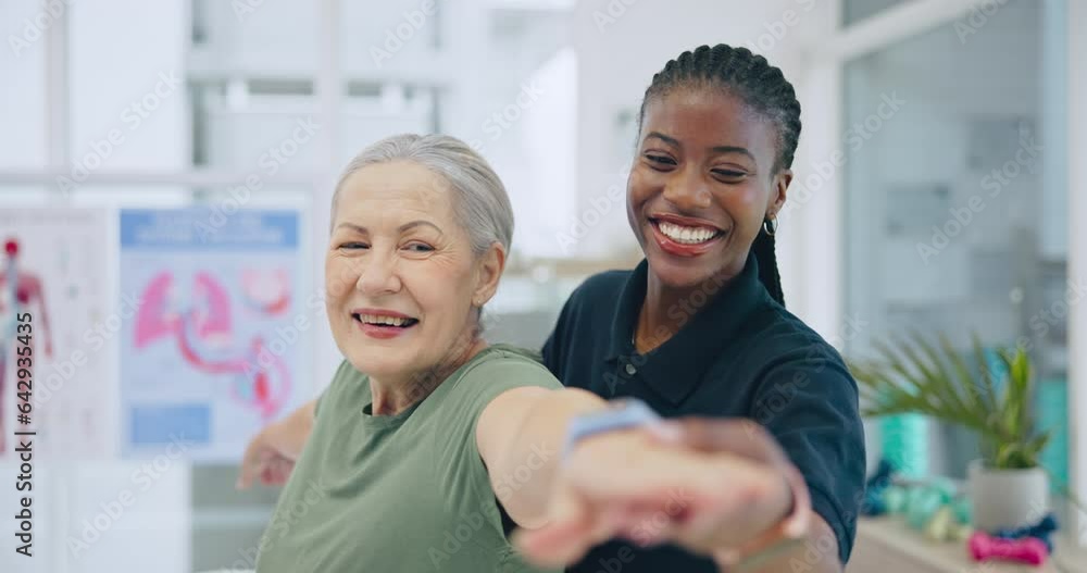Physiotherapy, muscle training and old woman patient with chiropractor, balance and health with wellness. Help, support and elderly care, rehabilitation and consultation with people at physio clinic Physiotherapy, muscle training and old woman patient with chiropractor, balance and health with wellness. Help, support and elderly care, rehabilitation and consultation with people at physio clinic
