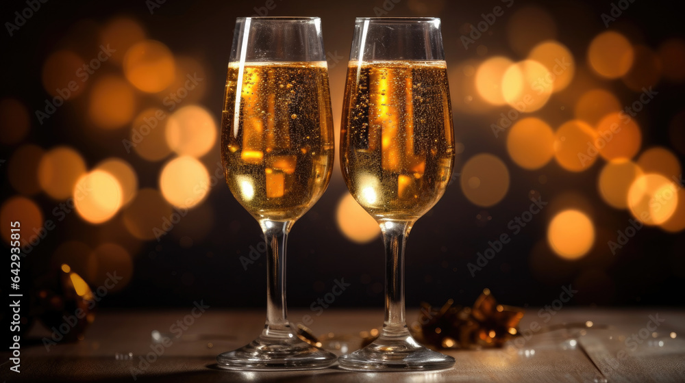 Champagne glasses. Celebration New Year. Generative Ai Champagne glasses. Celebration New Year. Generative Ai