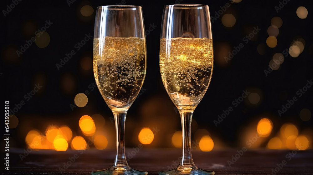Champagne glasses. Celebration New Year. Generative Ai