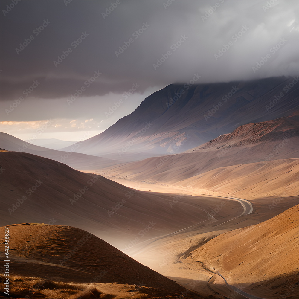 Fototapeta premium Desert hills road, Generative AI