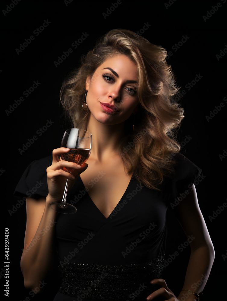 Partying woman portrait with the speakeasy theme style. Isolated black background.. Generative AI. Partying woman portrait with the speakeasy theme style. Isolated black background.. Generative AI.