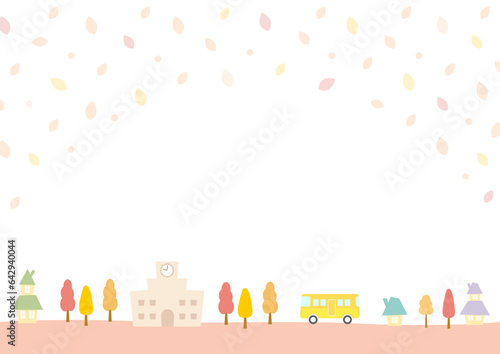 学校のある街並み、秋の風景