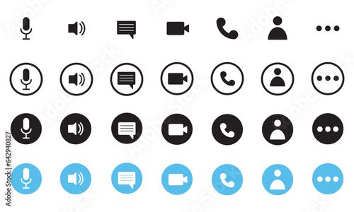 Video call icon set. Video conferencing. Collection of online video chat app buttons, internet talk, calling technology. Web app ui template view. Video conferencing and online meeting workspaces.