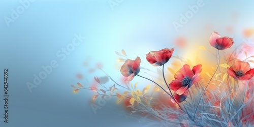 beautiful abstract red yellow blue misty morning photo floral design background banner. beautiful Generative AI AIG32