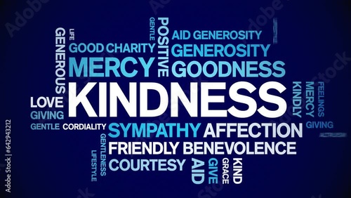 Kindness animated tag word cloud;text design animation kinetic typography seamless loop.