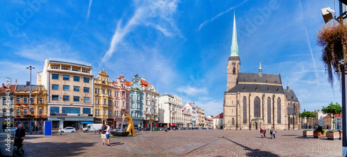Panorama of the market square in Pilsen, Czech republic. Altstadt von Pilsen, Tschechien
