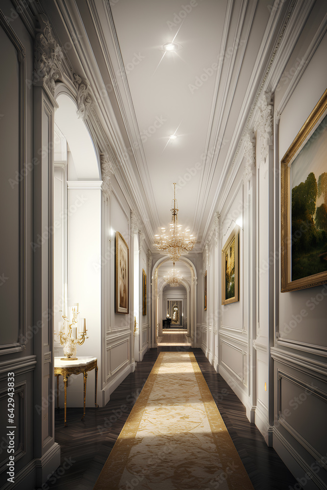 Barocco style hallway interior in luxury house.