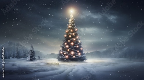 A beautifully lit Christmas tree in a winter wonderland © Tremens Productions