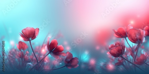 Beautiful abstract red and blue misty morning photo floral design background banner. beautiful Generative AI AIG32