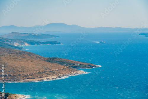 View of the Lekuresi Castle Restaurant on top of a mountain near Saranda, South Albania. Albania beach riviera photo