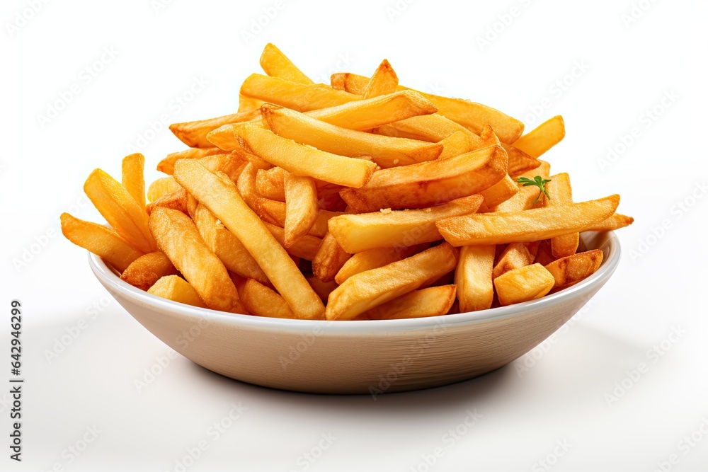 Delicious french potato fries, isolated on white background Delicious french potato fries, isolated on white background