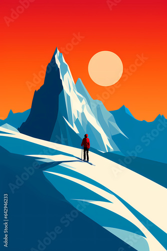 Illustration of a beautiful winter holiday in the Alps