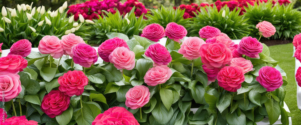 Floral concept background close-up beautiful flowers decor in wedding environment