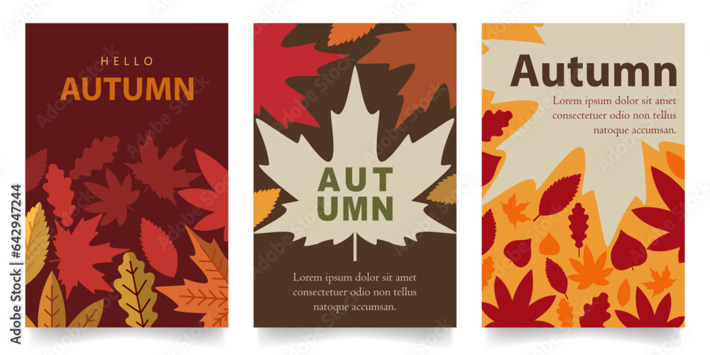 flat autumn fall leaves theme vertical vector design illustration background for banner, poster, social media, promotion