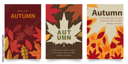 flat autumn fall leaves theme vertical vector design illustration background for banner, poster, social media, promotion