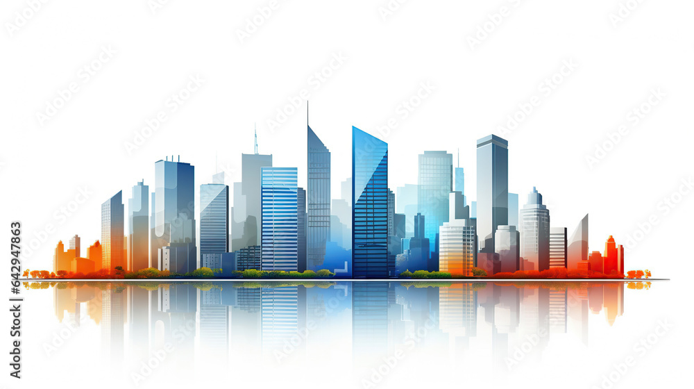 Naklejka premium Modern City illustration isolated at white with space for text. Success in business, international corporations, Skyscrapers, banks and office buildings.