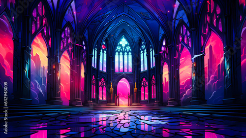Obraz na płótnie Neon Stained Glass Cathedral Glow