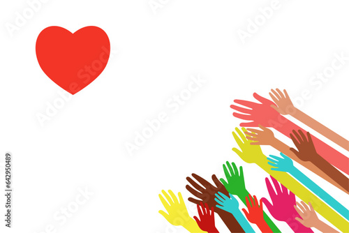 People stretch their hands to the image of a heart. All you need is love. Social issues