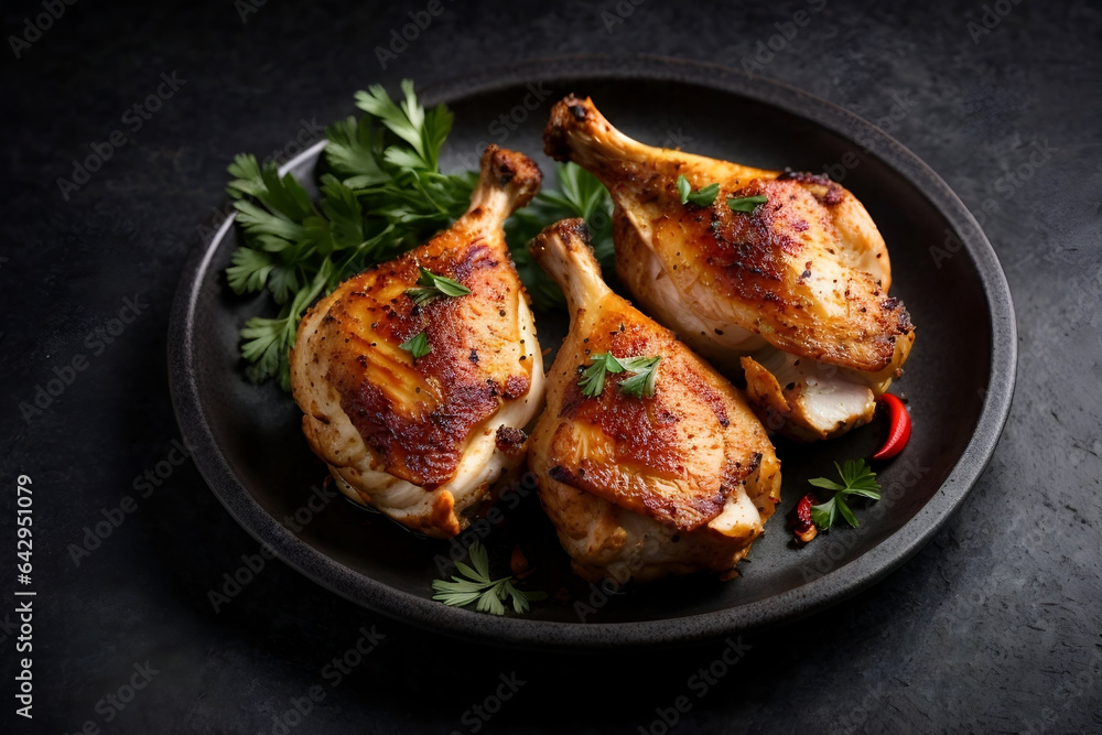 roasted chicken on a plate made with Generative AI roasted chicken on a plate made with Generative AI