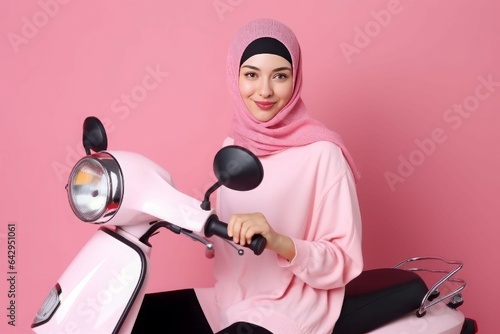 Female moped pink. Generate Ai