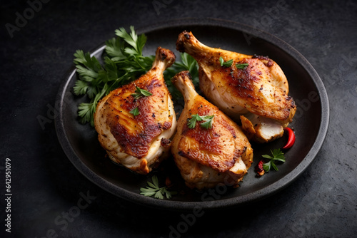 roasted chicken on a plate made with Generative AI