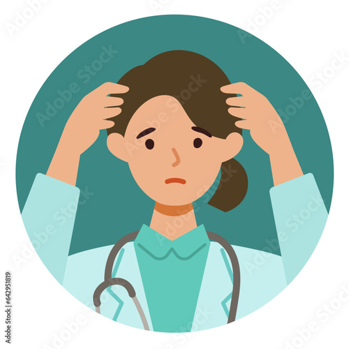 Doctor Woman wearing lab coats. Healthcare conceptWoman cartoon character. People face profiles avatars and icons. Close up image of confused Woman.