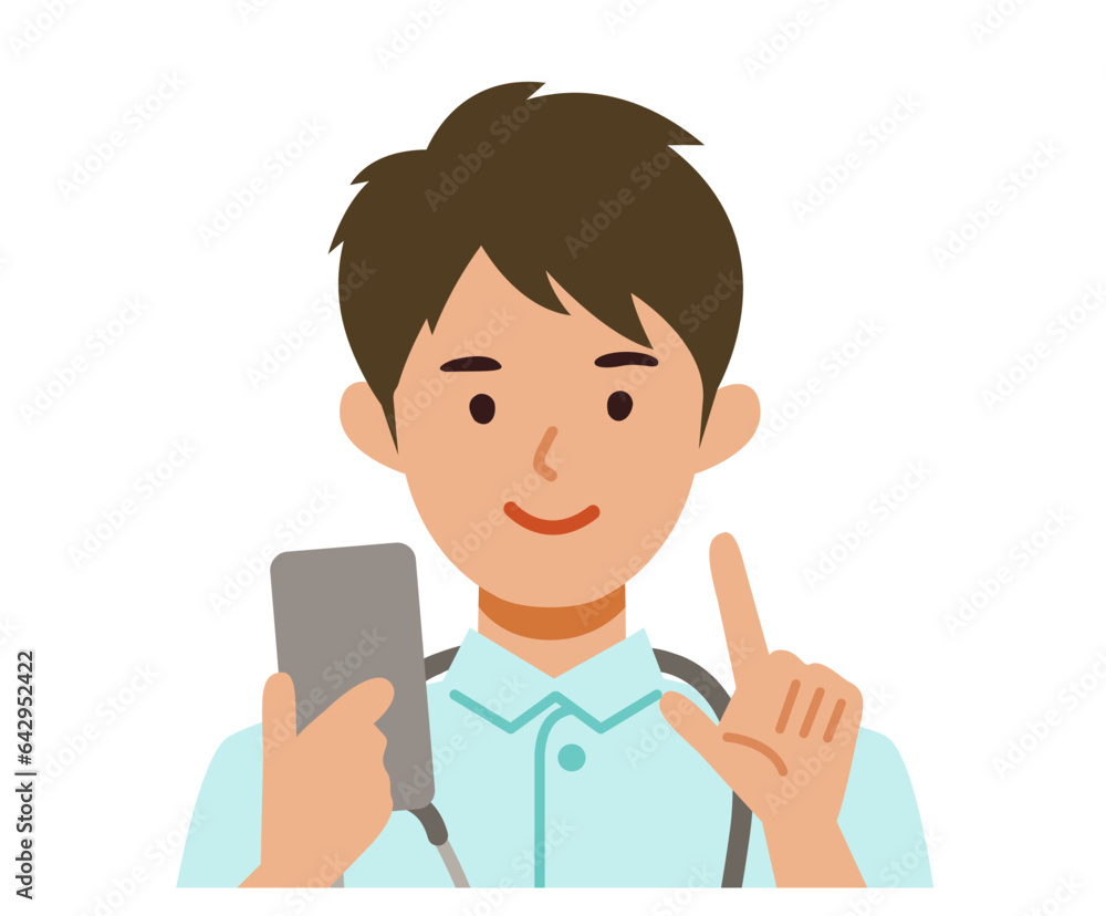 Working nurse man. Healthcare conceptMan cartoon character. People face profiles avatars and icons. Close up image of man using smartphone. Working nurse man. Healthcare conceptMan cartoon character. People face profiles avatars and icons. Close up image of man using smartphone.