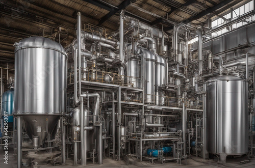 Close-up industrial view of oil refining equipment