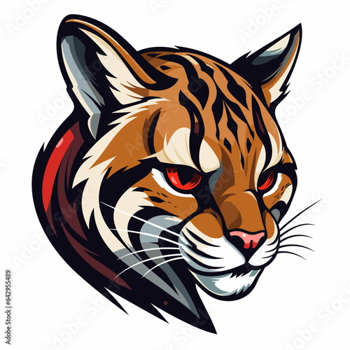 Esport vector logo ocelot on white background side view, ocelot icon, ocelot sticker, ocelot head, jaguar