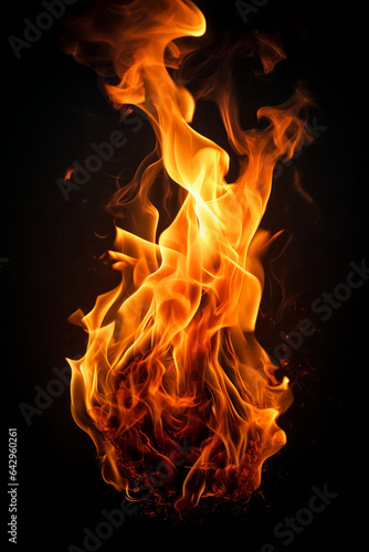 Burning fire flames on black background