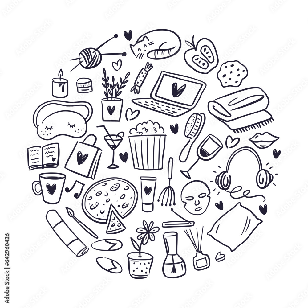 Round illustration from the collection of elements of self-care, time for yourself, time of beauty and relaxation.