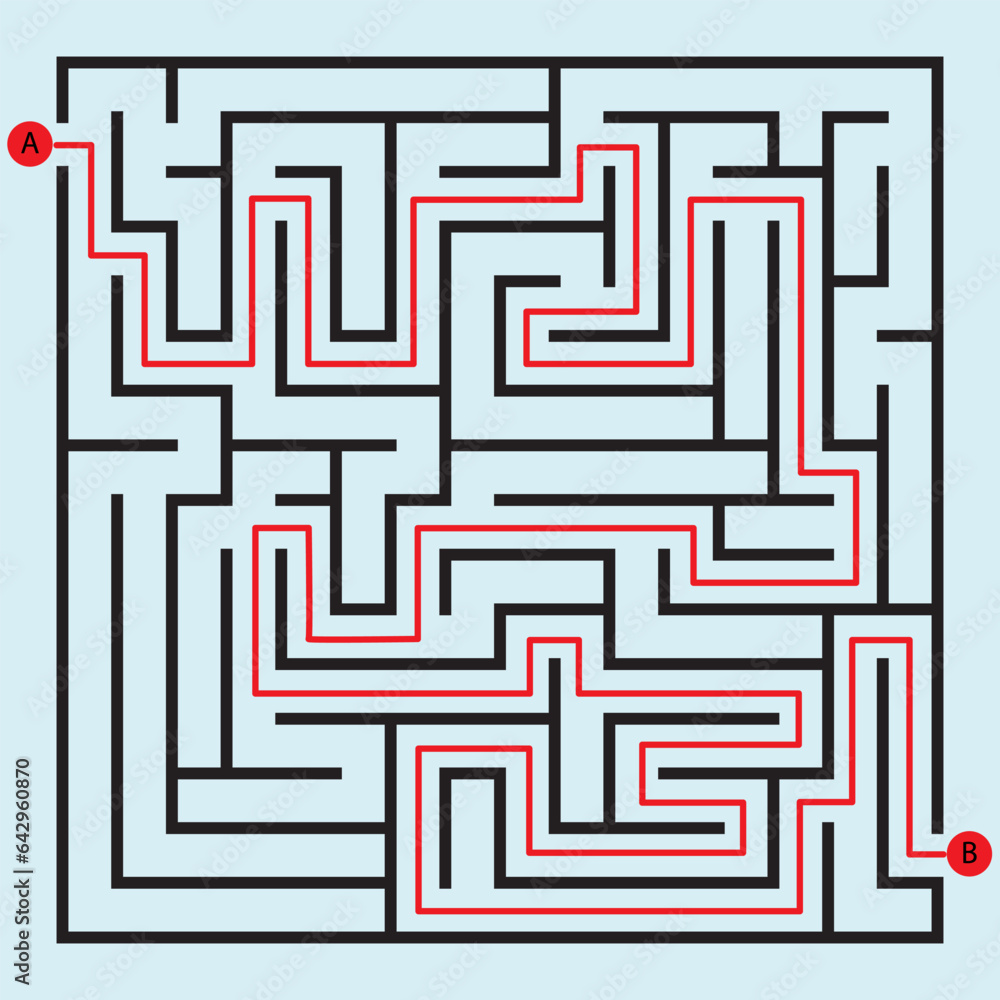 Square maze puzzle game,labyrinth vector illustration for kids. Square maze puzzle game,labyrinth vector illustration for kids.