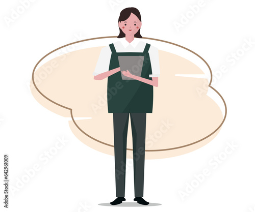 注文を取る店員の女性。ベクターイラスト