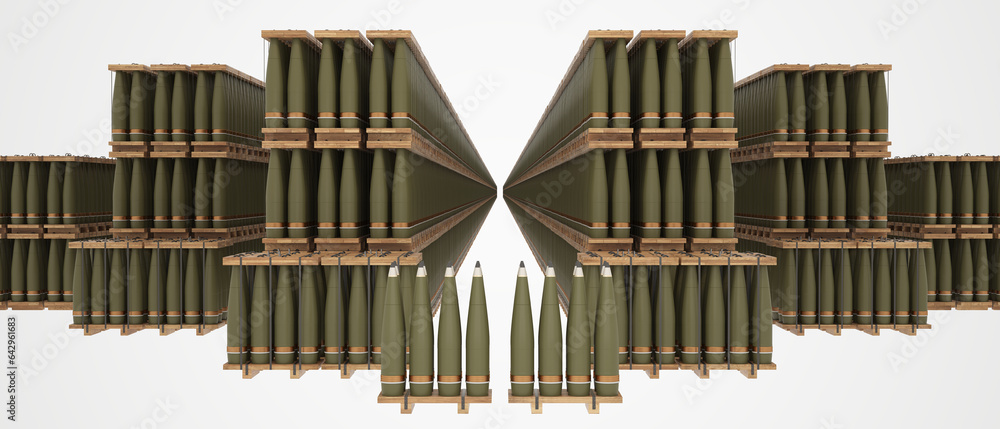 Shells Lots of Shells - 155mm NATO Standard Artillery Ammunition Pallets Ready For Transport Shells Lots of Shells - 155mm NATO Standard Artillery Ammunition Pallets Ready For Transport