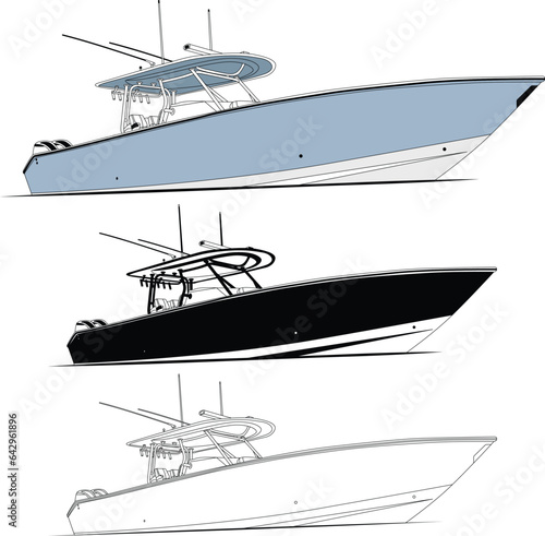 Boat vector, Fishing boat vector, line art, illustration, one color.
