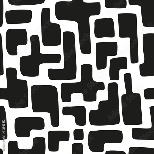 Black pattern of geometric abstract figures drawn by hand on white background