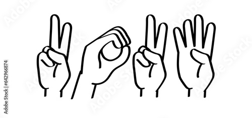 Drawing cartoon deaf sign language, 2024. Deafness cartoon. Gestures hand. Flat vector. For best wishes card or banner, happy new year 2023. Christmas, xmas  time.