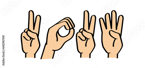 Drawing cartoon deaf sign language, 2024. Deafness cartoon. Gestures hand. Flat vector. For best wishes card or banner, happy new year 2023. Christmas, xmas  time.