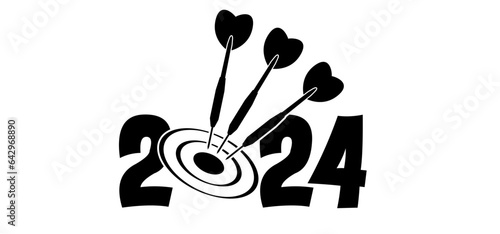 Best wishes, we wish you a happy new year 20243 wit dart board symbol. Dartboard icon. Game board and darts game. Sports equipment and arrows. Throw single, double or triple