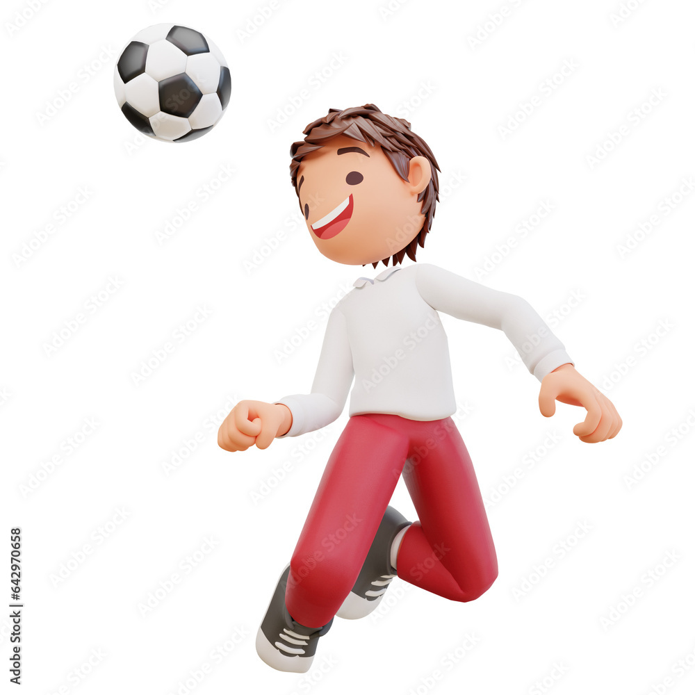 3d illustration cute student playing football