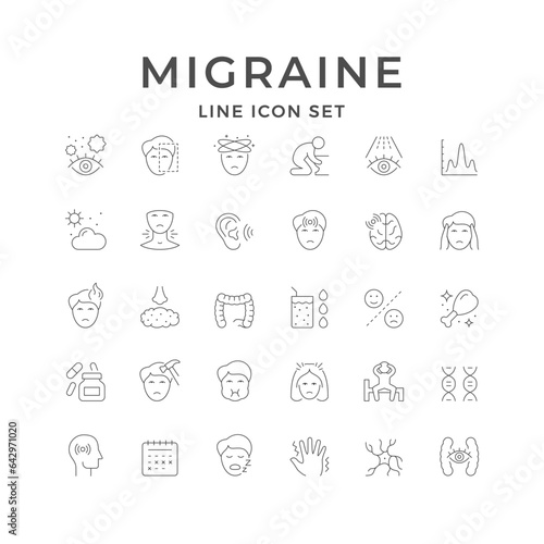 Set line icons of migraine