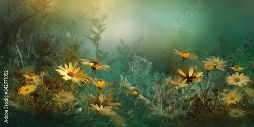 Beautiful abstract gold and green misty morning photo floral design background banner. beautiful Generative AI AIG32 © Summit Art Creations